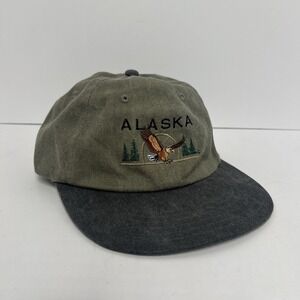 Vintage Sansegal Alaska Eagle Embroidered Two Tone Dad Hat Cap Green Grey
